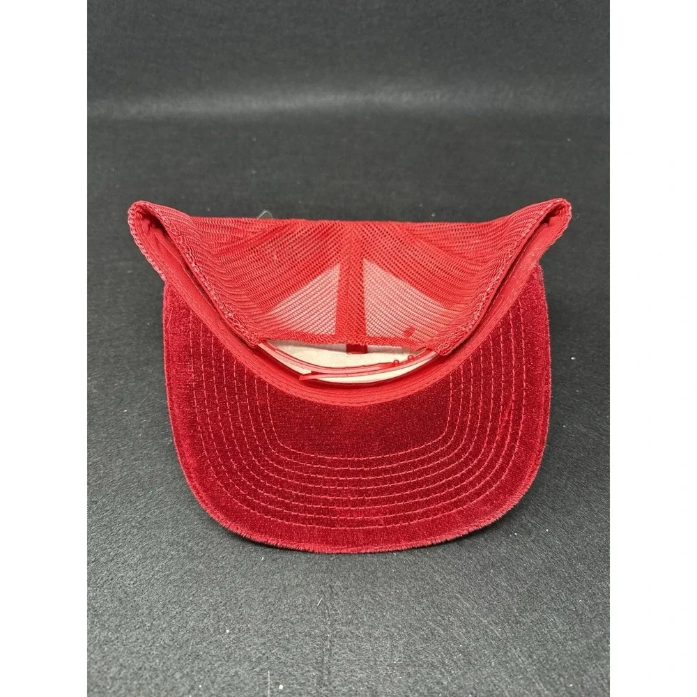 Cambridge Red Velvet Trucker Hat Snapback Mesh Back Flat Bill Cap NWT